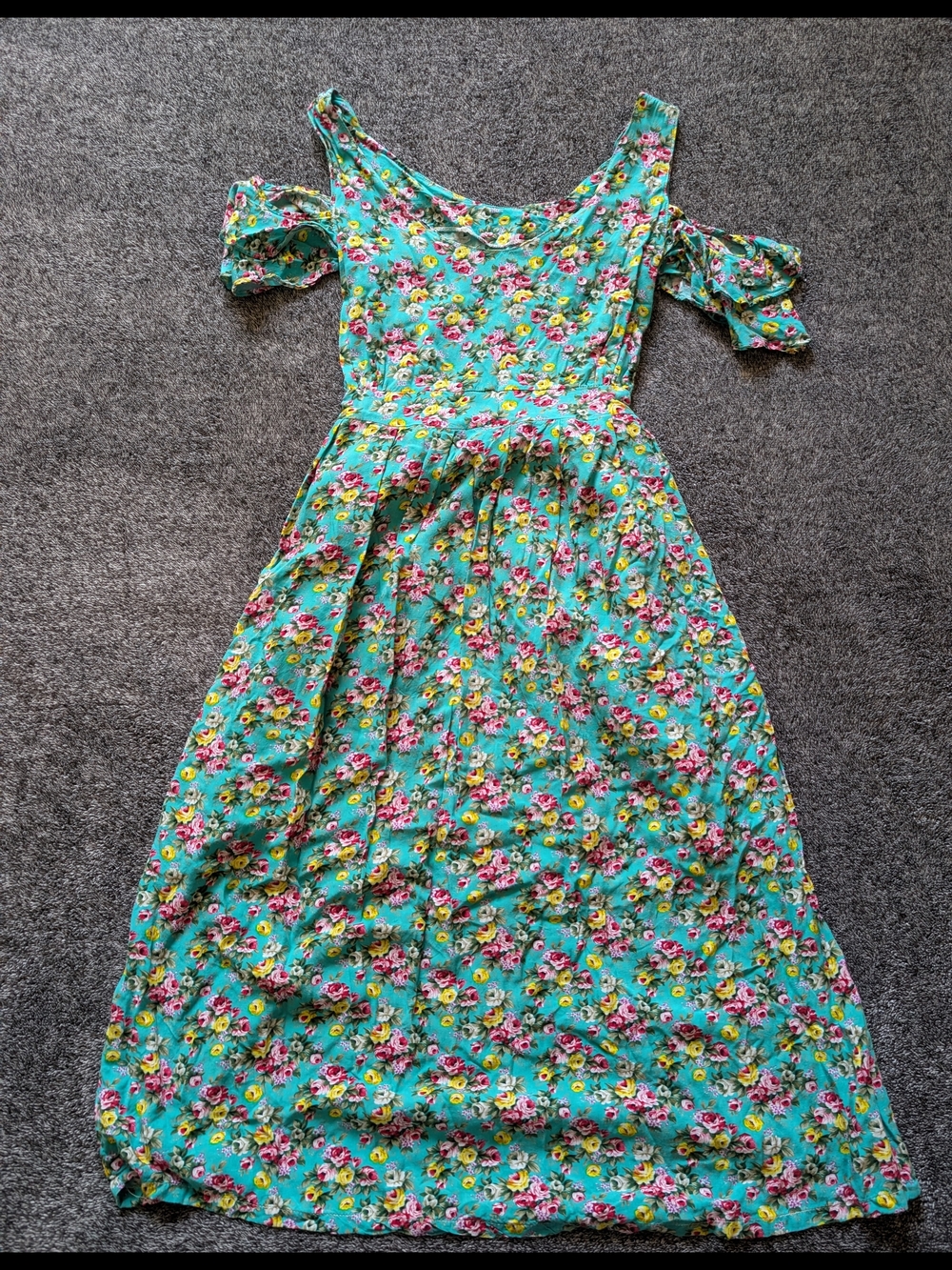 Floral Cold-Shoulder Midi Dress in Teal